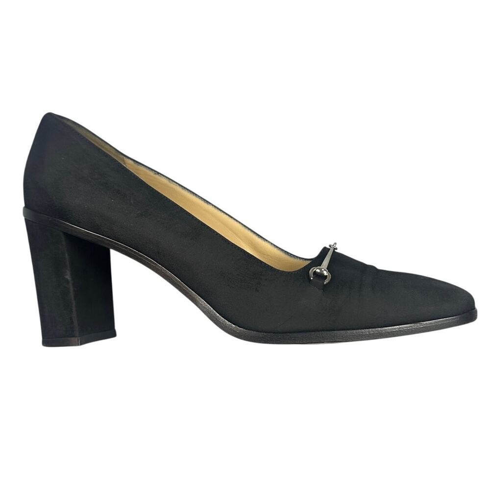 Gucci Pumps Horsebit Square Toe Block Heel Black Suede 8.5